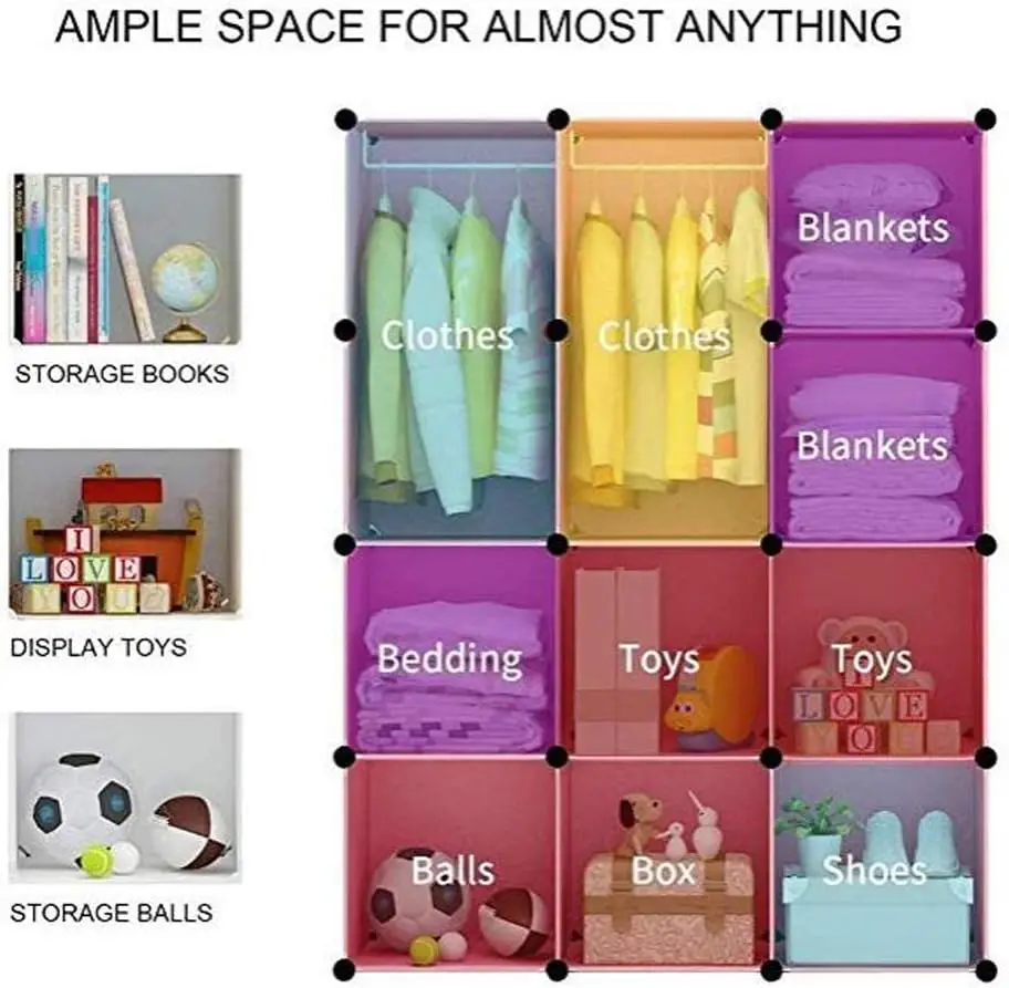 Cheap 12 Cubes Black Plastic Cabinet Fitted Wardrobes Armoir Bedroom Wardrobe Closet With Shoe Rack