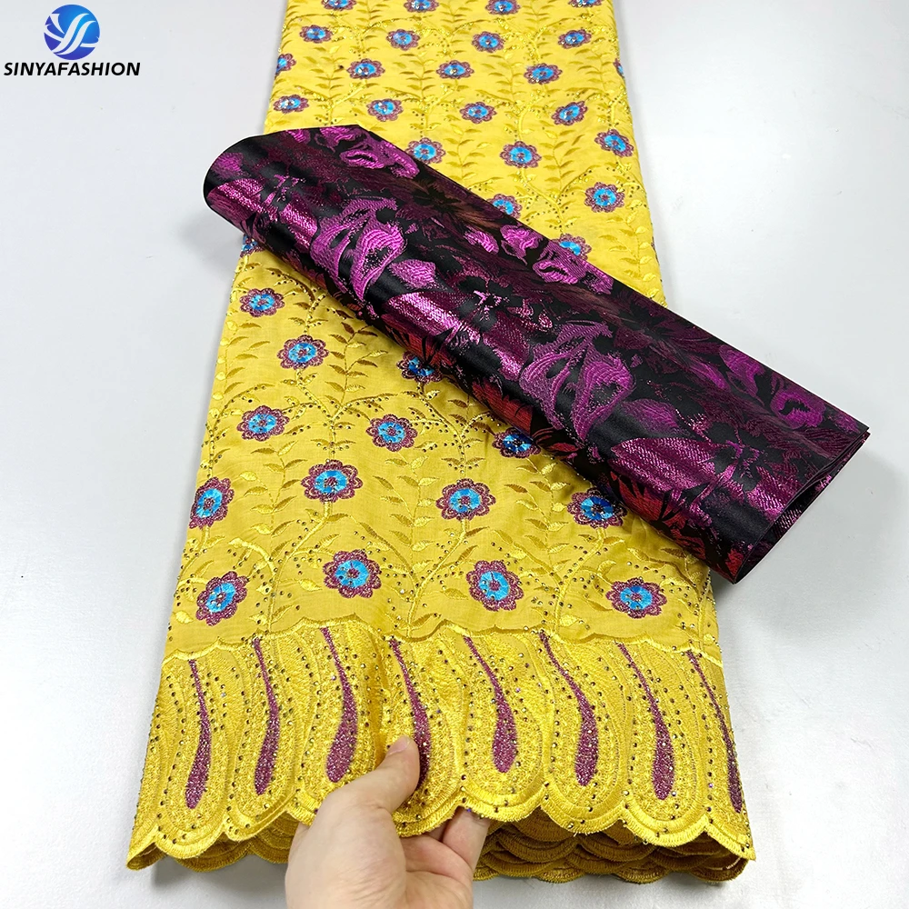 Beautiful Ladies Cotton Embroidery Lace Fabric With Drill Hot Sale Nigerian Swiss Voile Lace Fabric With Sego Matching Set