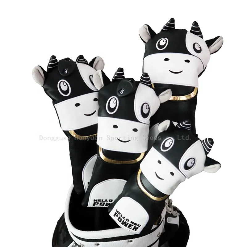 Golf club headcovers driver fairway wood hybrid ut PU leather Cow cartoon design club embroidery