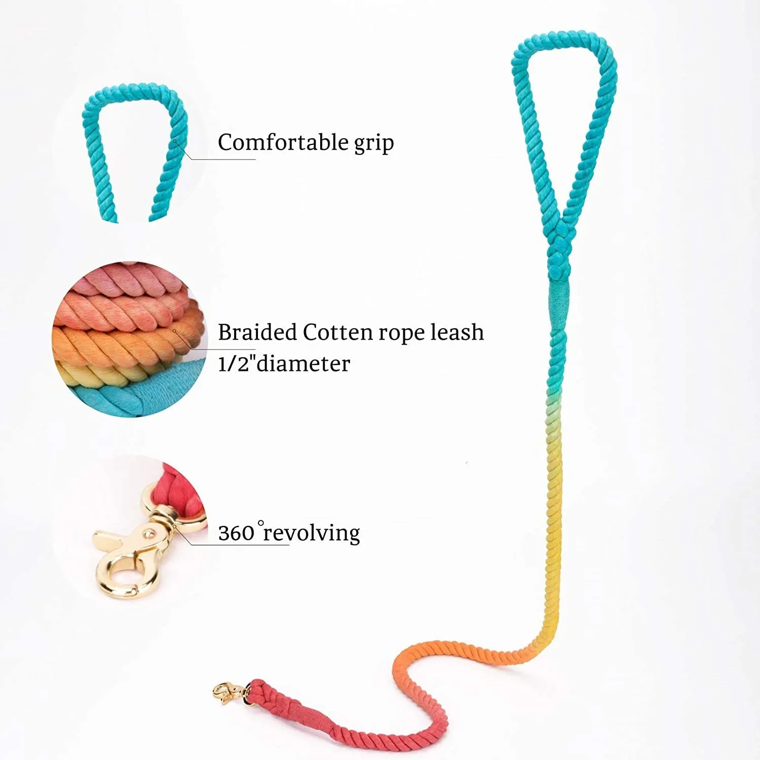 Wholesale Gradient Color Large Pet Leashes Pet Outdoor Walking Training Rope Handmade Braided Cotton Dog Leash