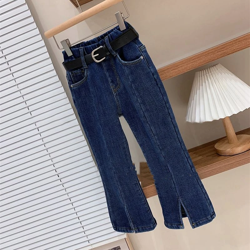 Spring summer children denim flare trouser retro slit fashion kids denim pants baby girls summer bell bottom clothes