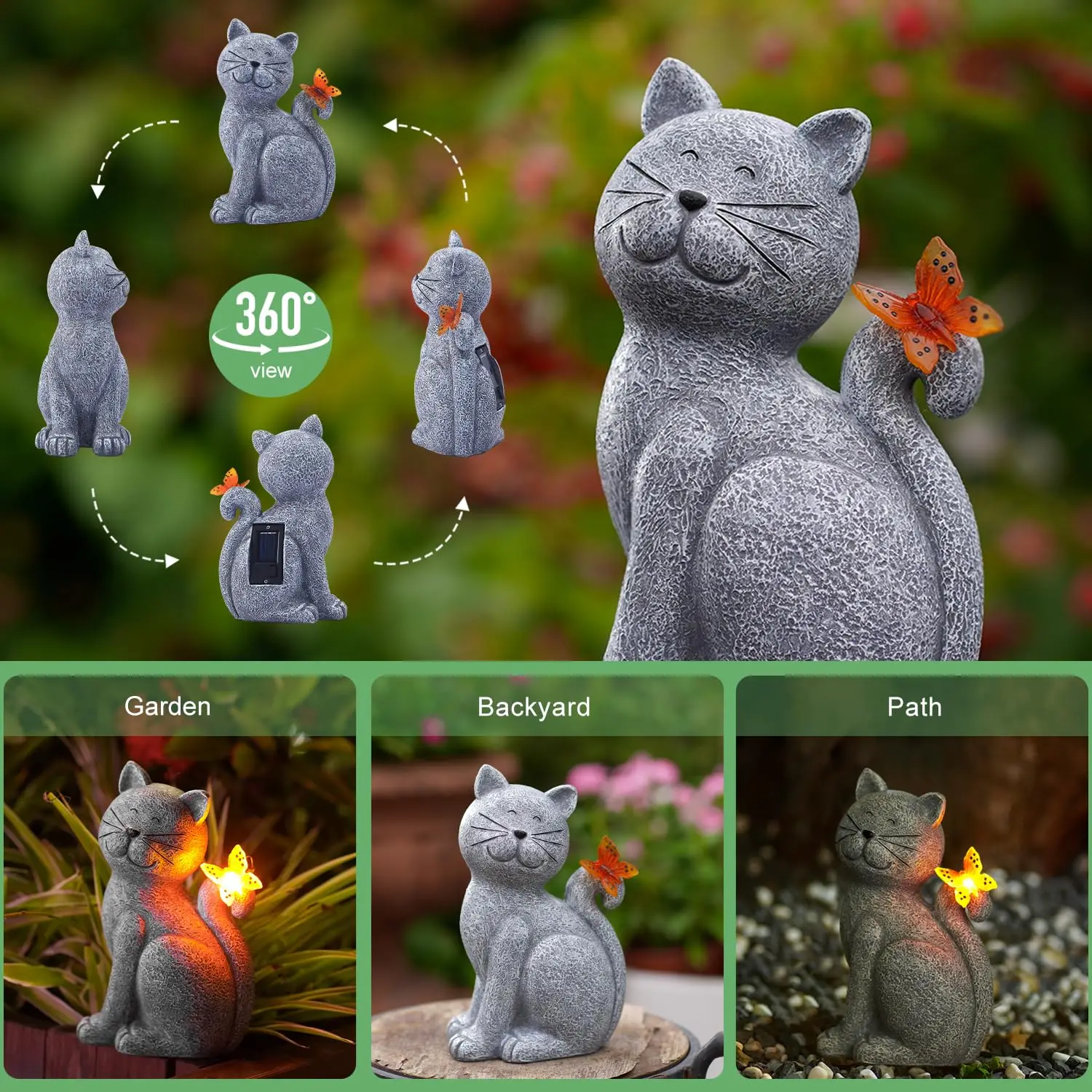 Garden decoration Outdoor cat solar light Statue Resin Craft led cat Figurine statue