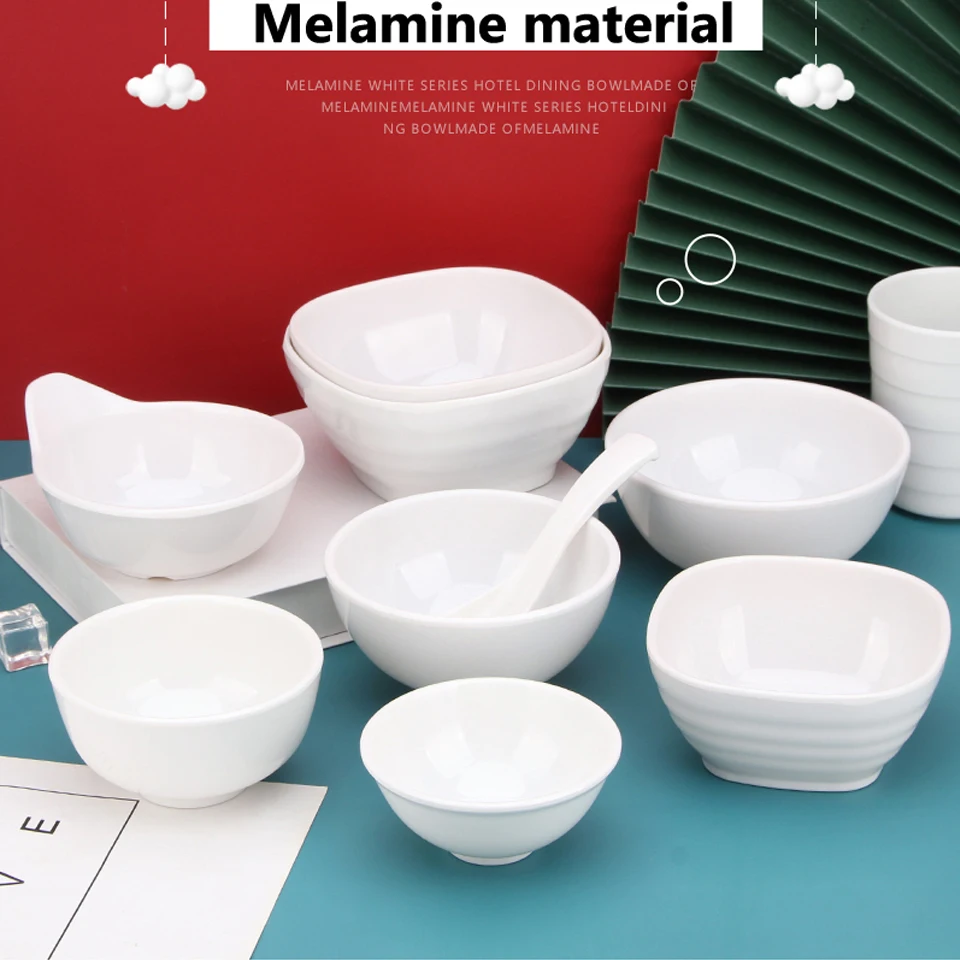 White Small Commercial Plastic Fast Food Meal Soup Bowl Hot Pot Seasoning Anti-fall Noodle Melamine Bowl