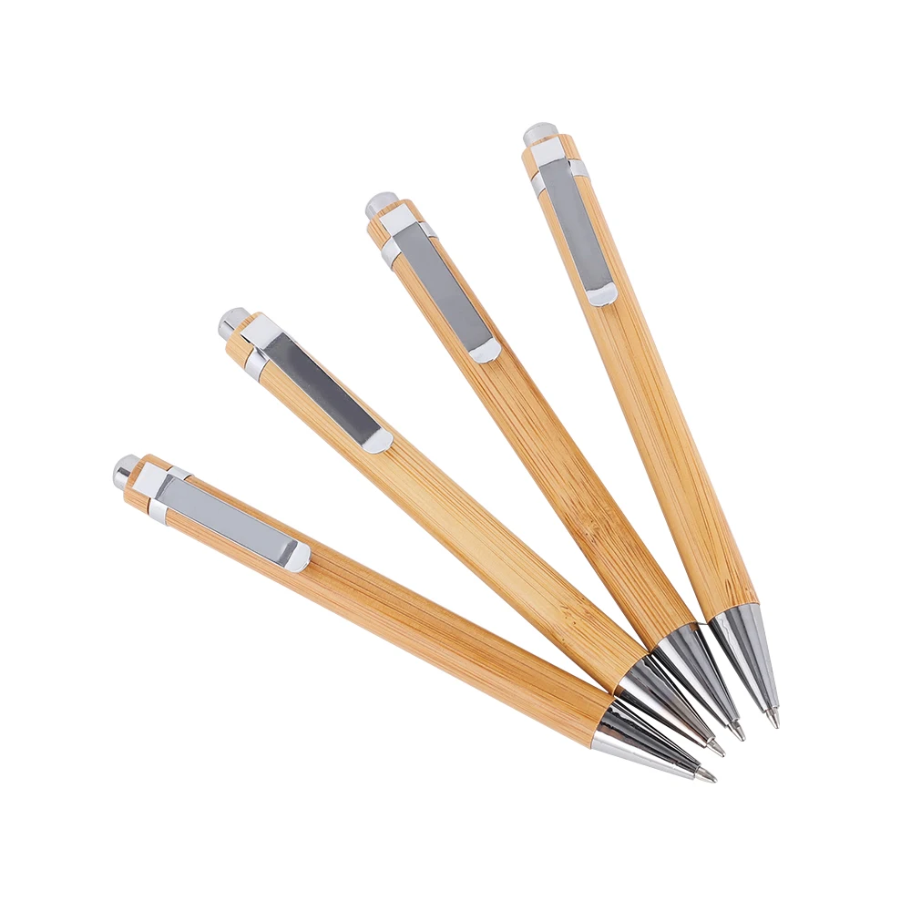 Customized School Office Use Ecofriendly Retractable Bamboo Pen with Metal Clip