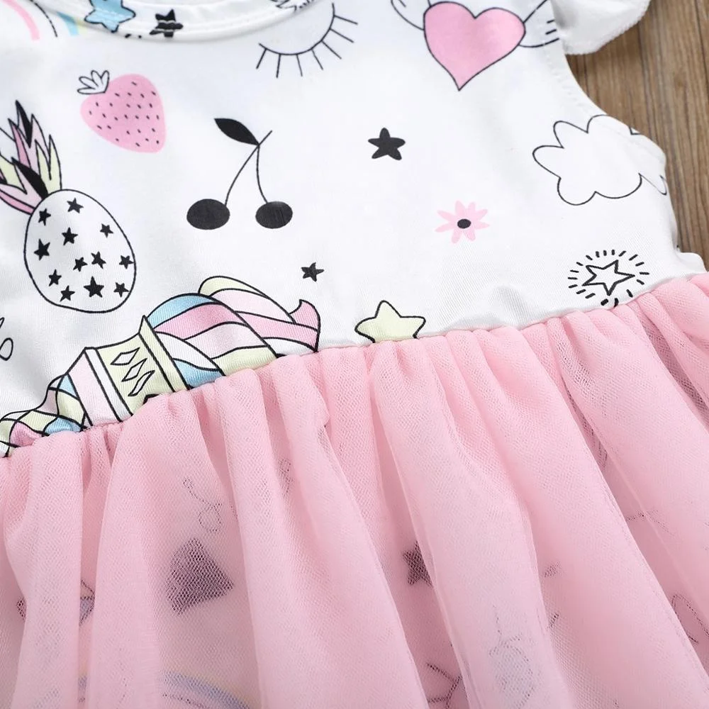 Nifty Unicorn Figures Baby Jumpsuit Girls Party Dress Pettiskirt Princess Wedding Children Clothes Set