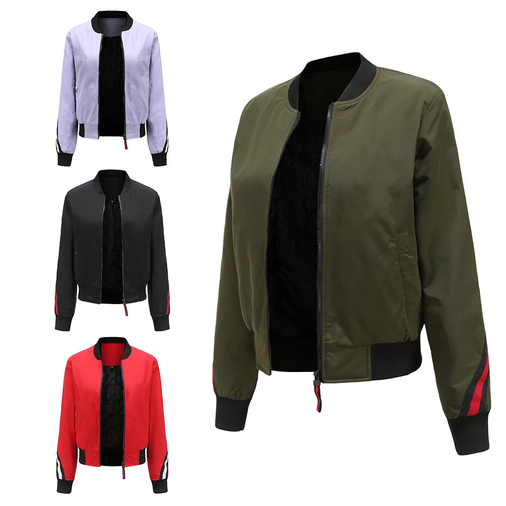 Women Striped Sleeve Cropped Bomber Jacket Lady Zipper Up Thin Puffer Jacket Light College Jacket Baseball Jackette Chaquetas de