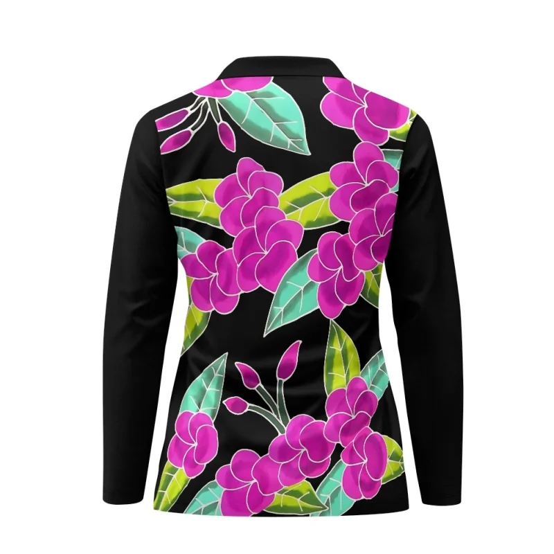 Long Women Golf Shirt Hawaiian Hibiscus Custom Print Casual Sport Tops Breath Gym Outdoor Autumn Female Clothes Polo Shirts