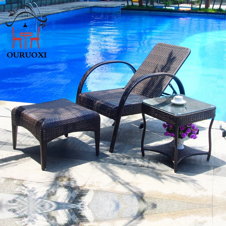 Comfortable PE Rattan Waterproof Leisure Garden Recliner Swimming Pool Outdoor Pool Furniture Sunbed Beach Lounger Sun chair