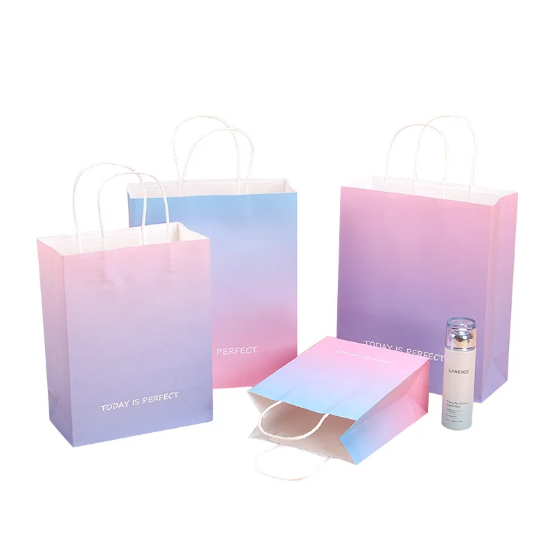 KM Custom Logo Clothes Shoes Underwear White Kraft Tote Coffee Paper Bag  Recycled Hand Shopping Paper Small Gift Packing Bags