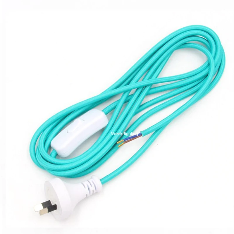 220V AC Vintage Power Cord With EU Plug Line Switch Fabric Covered Twisted Cable 2 Meters Long