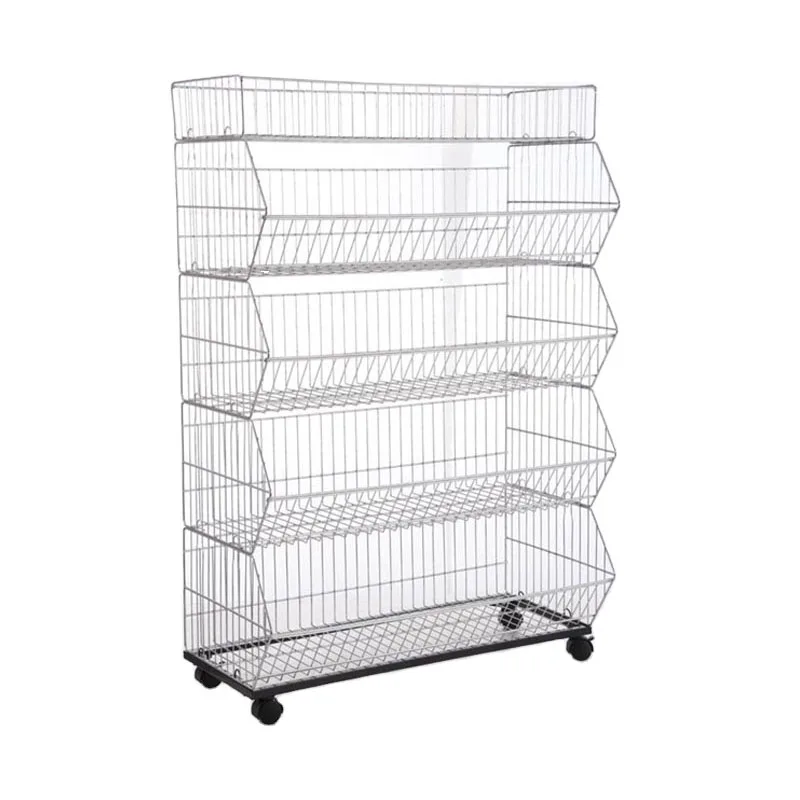 Customized Supermarket Promotional Floor Standing Advertising 5 Shelves Wire Basket Potato Chip Sweet Display Rack