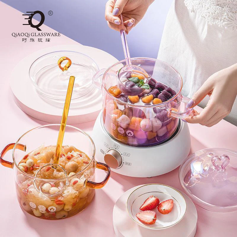 Household clear high borosilicate glass stewing stock Pot high temperature resistant glass stock pot