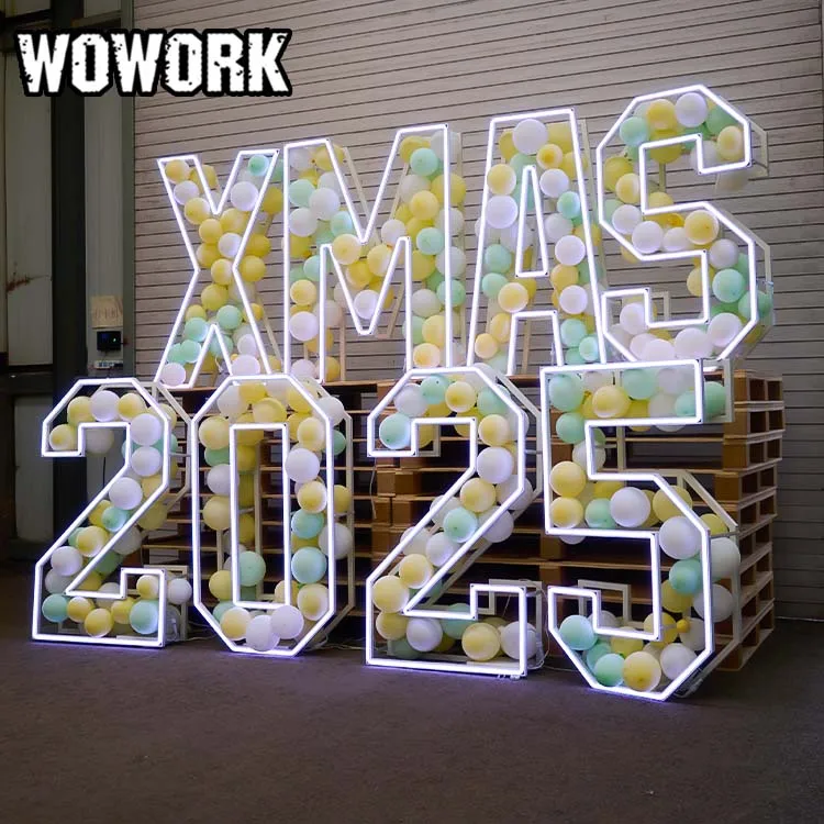 2024 WOWORK customized outside 3d wedding decoration led illuminated infinity mirror number baby letter of birthday party event