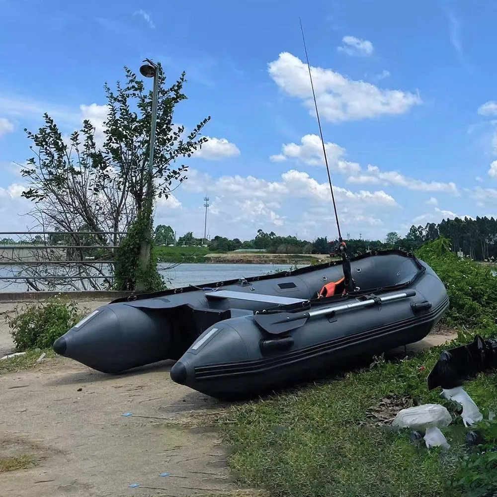 Aluminum Floor Inflatable  PVC Hypalon Rescue Rowing Boat Fishing Pontoon with Bimini Top and Ladder