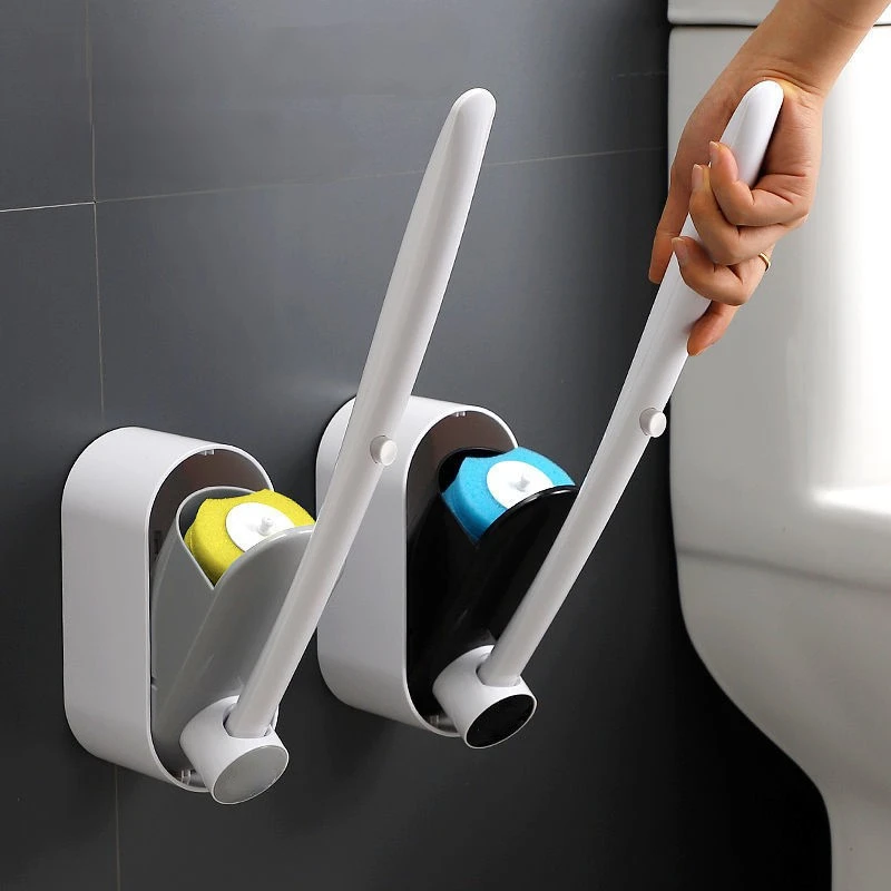 Toilet Bowl Wand Cleaner With Sponge Head Wall-mount Free Punch Disposable Toilet Brush With Soap Dispenser