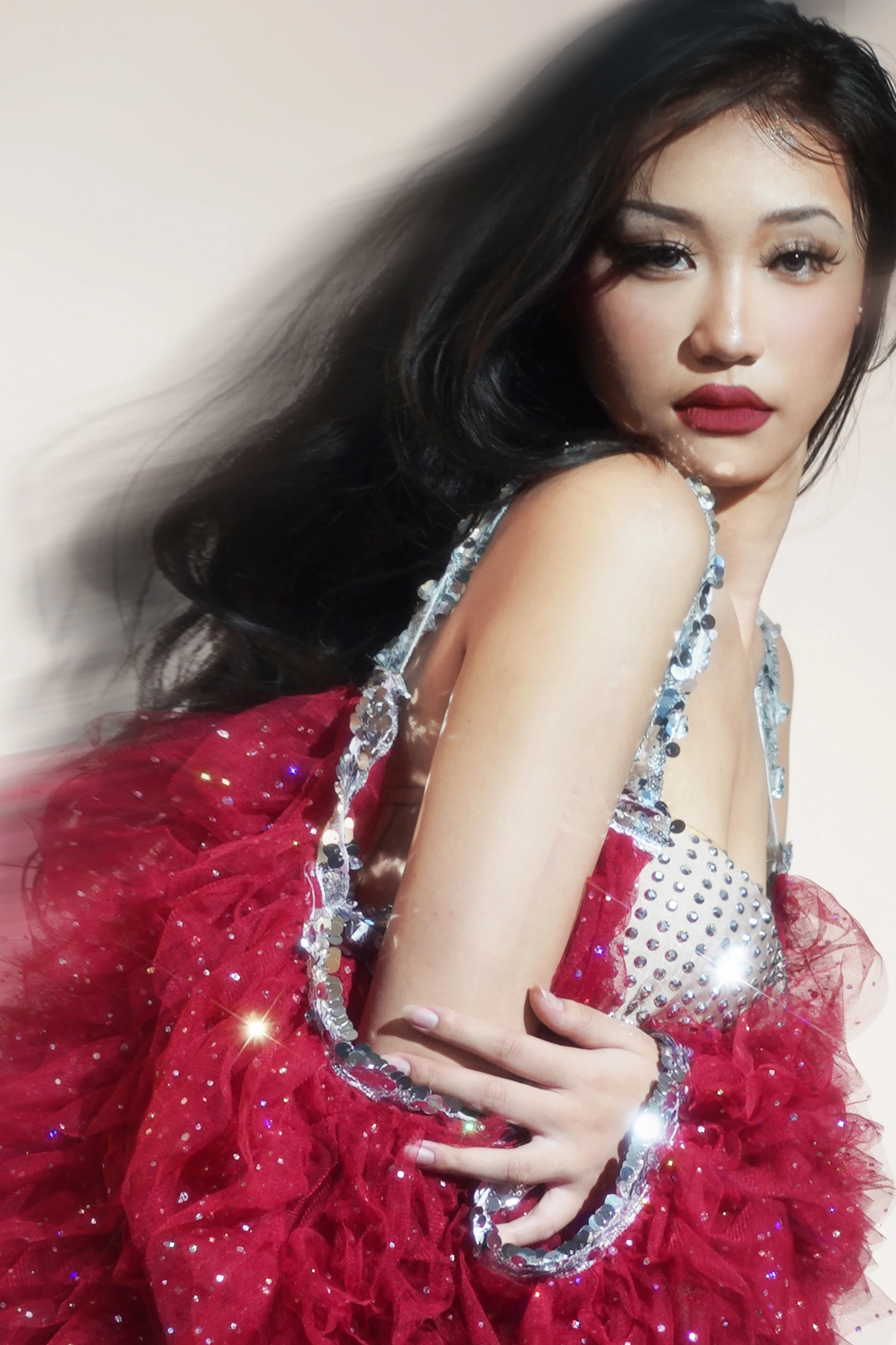 new factory direct long red flower shawl singer performance costume evening dresses