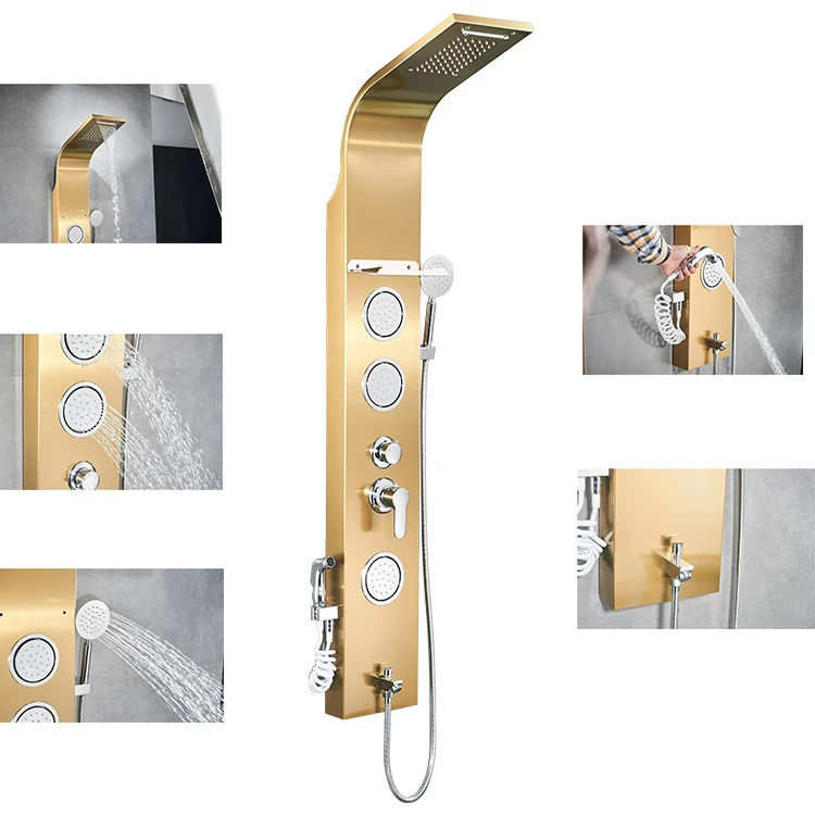 
Роскошный золотистый душевой набор, душевая панель, дождевая душевая панель с технологией синего океана 