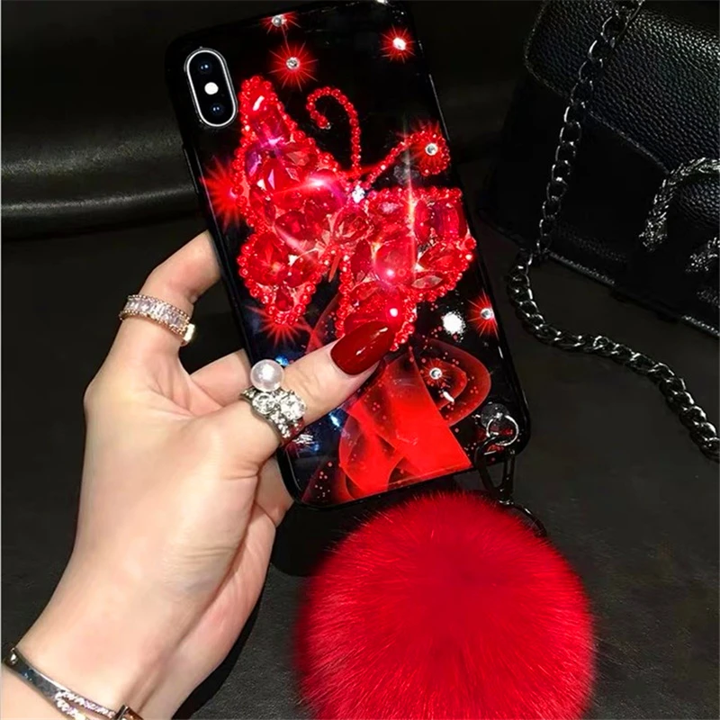 Роскошный женский Новый чехол для телефона из ТПУ с изображением бабочек и бриллиантов для iphone 13, 12, 11pro max, xs, 8 plus, защитный чехол для мобильного телефона