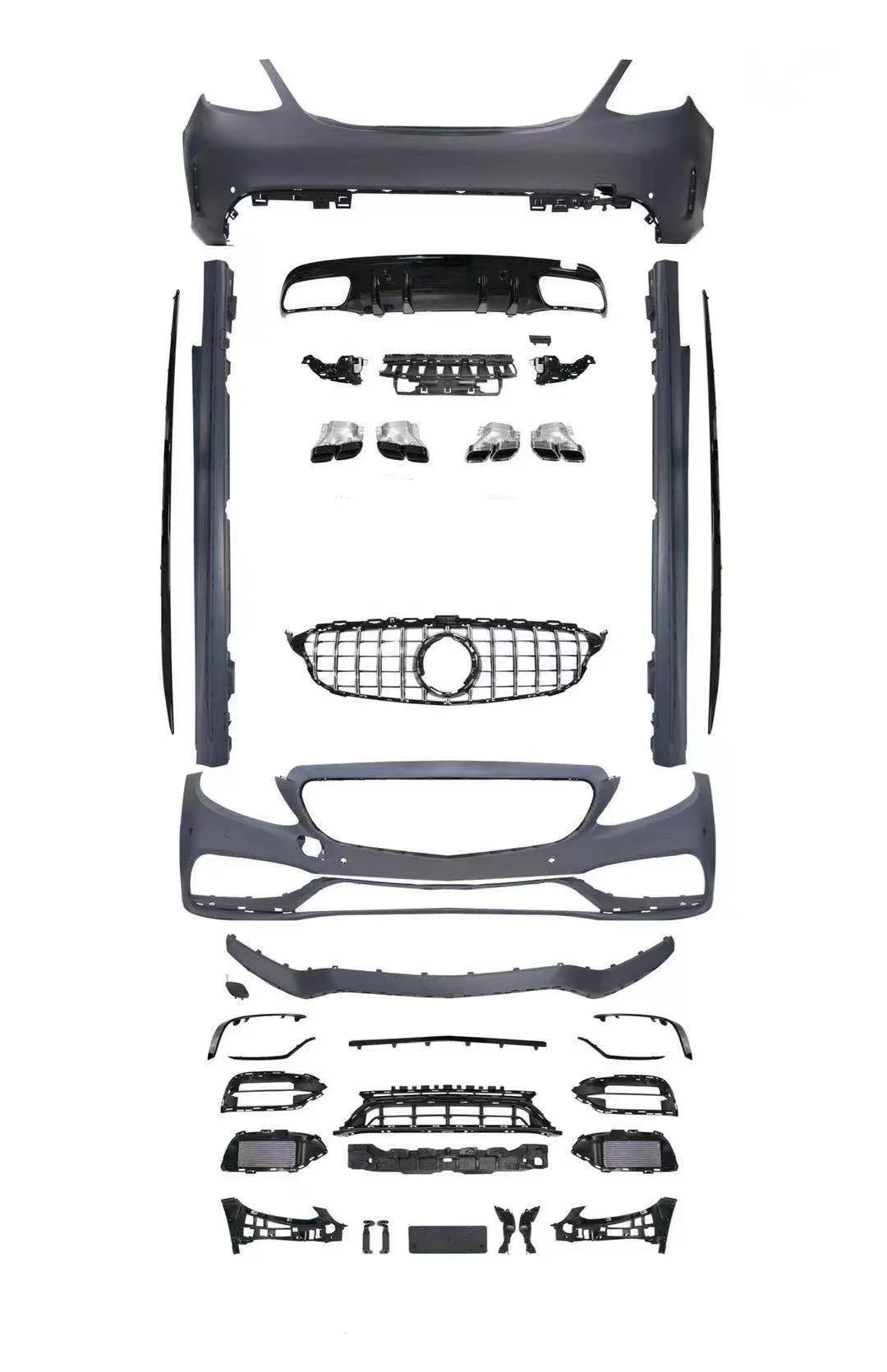 PP Body kits for Benz C Class W205 Upgrade C63 AMG Front and Rear Bumper Side Skirt