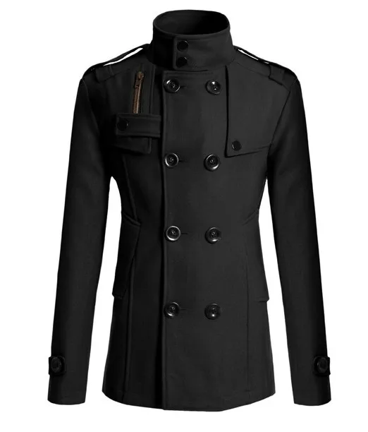 Everland OEM winter stand collar double-breasted new mens woolen coat slim mid - length windbreaker coats
