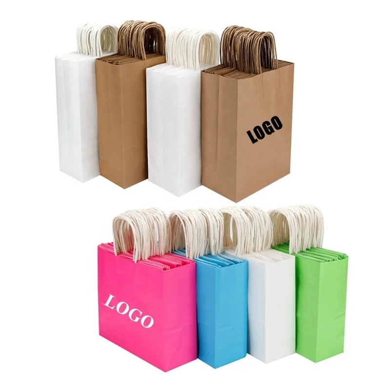 Custom Logo Restaurant Food Carry Bag White Kraft Paper Shopping Bag With Twisted Handle