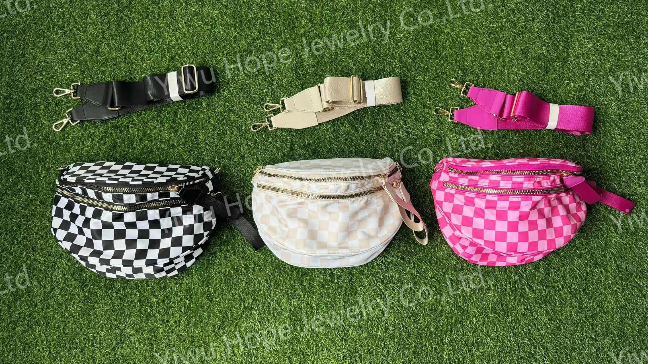 Fanny Pack Women Checkered Nylon Bum Waist Bag Fashion Travel Shoulder Purse Crossbody Sling Bag