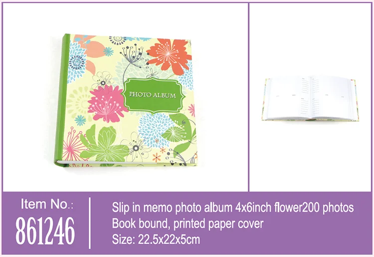 
Book bound 4*6 inch green flower 200 photos printed paper cover floral photo album 