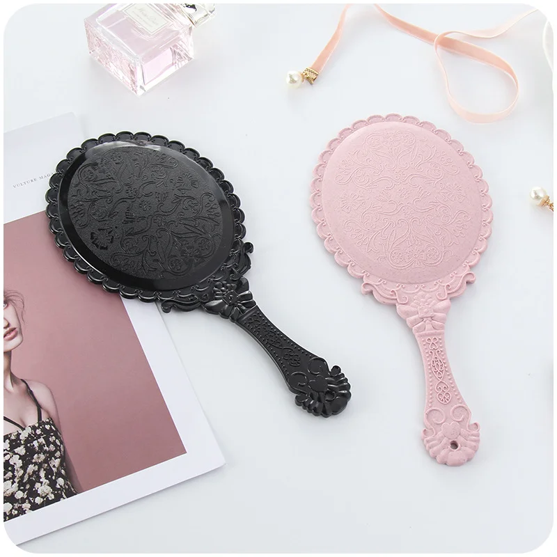 Small Vintage Cosmetic Mirror Floral Print Hand Hold Looking-glass Makeup Beauty Tool Tiny Mirror