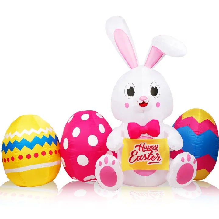 Ourwarm Giant Rabbit Air Blown Model Cute Cartoon Bunny Yard Outdoor Lighted Decorations Easter Inflatables