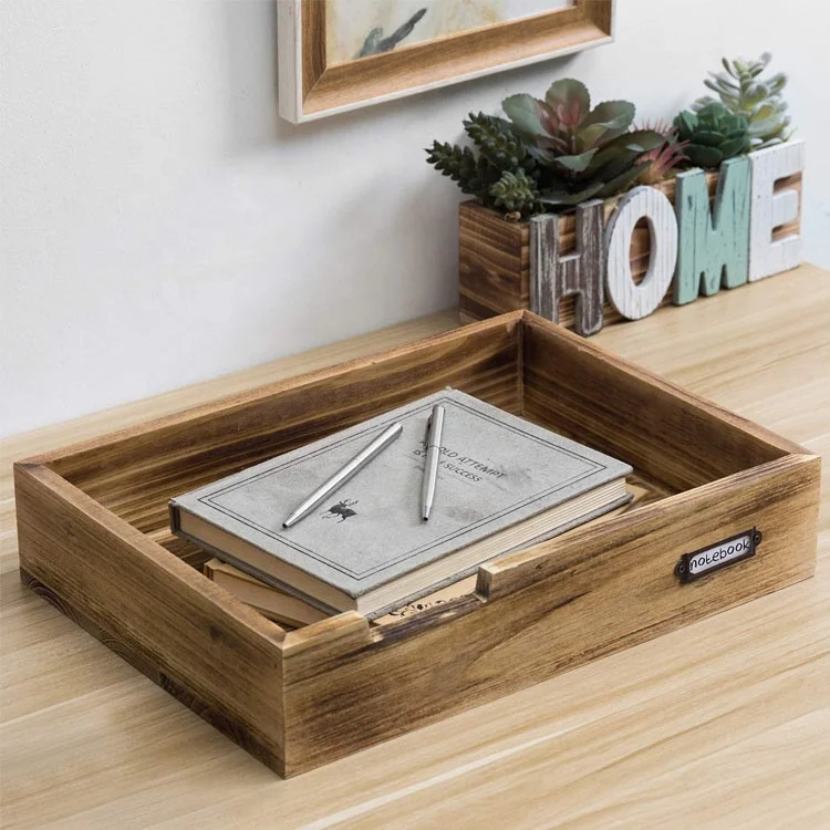 office wholesale rustic wooden notebook tray organizer for file