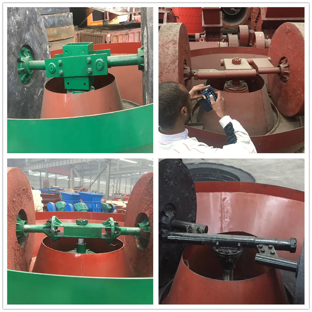 Africa use Double Wheel Silver Copper Gold Ore Grinding Machine Two Rollers Rings 1200 Wet Pan Mill