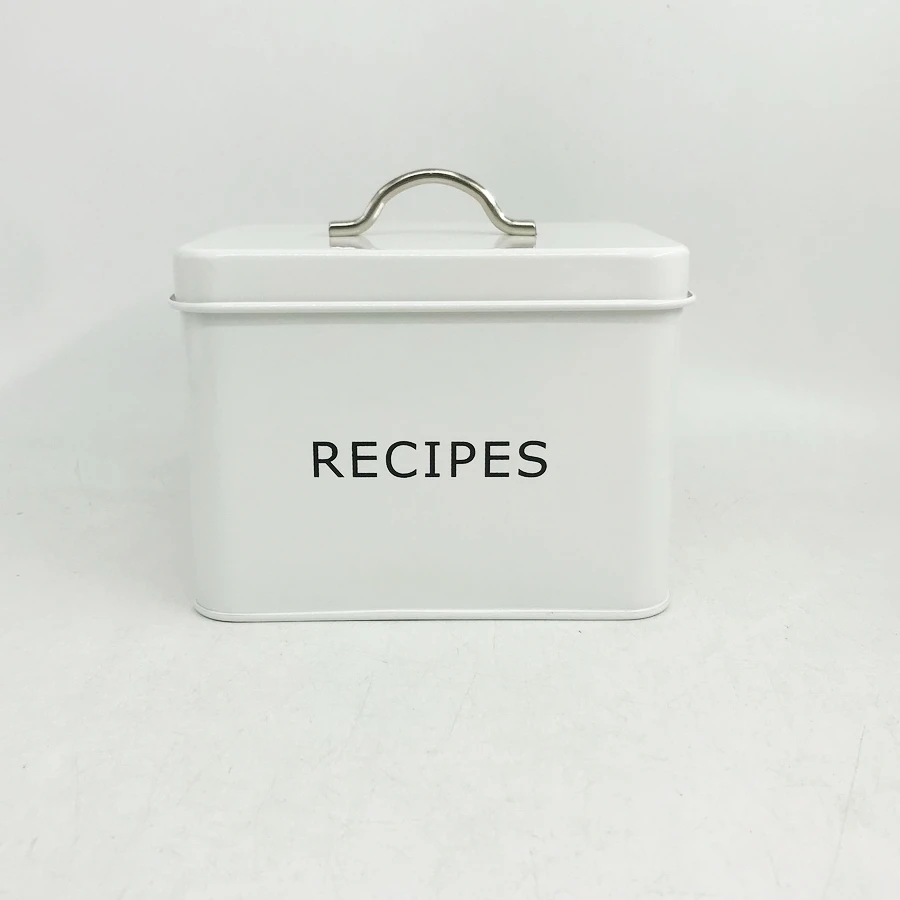Metal Recipe card Organiser File Tin Box with cards and dividers
