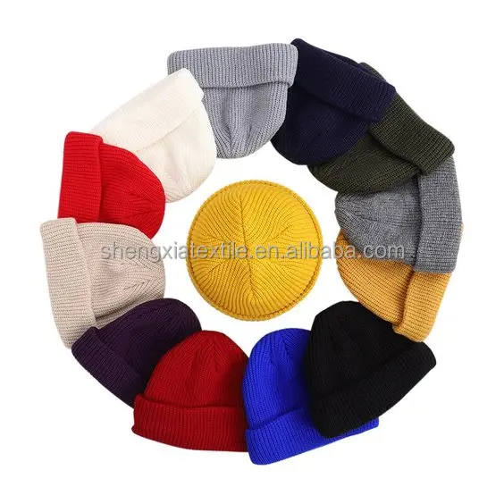 Street Knitted Hat Women Men Acrylic Unisex Casual Solid Pumpkin Portable Melon hat Brimless Men winter hat Beanie Skullcap