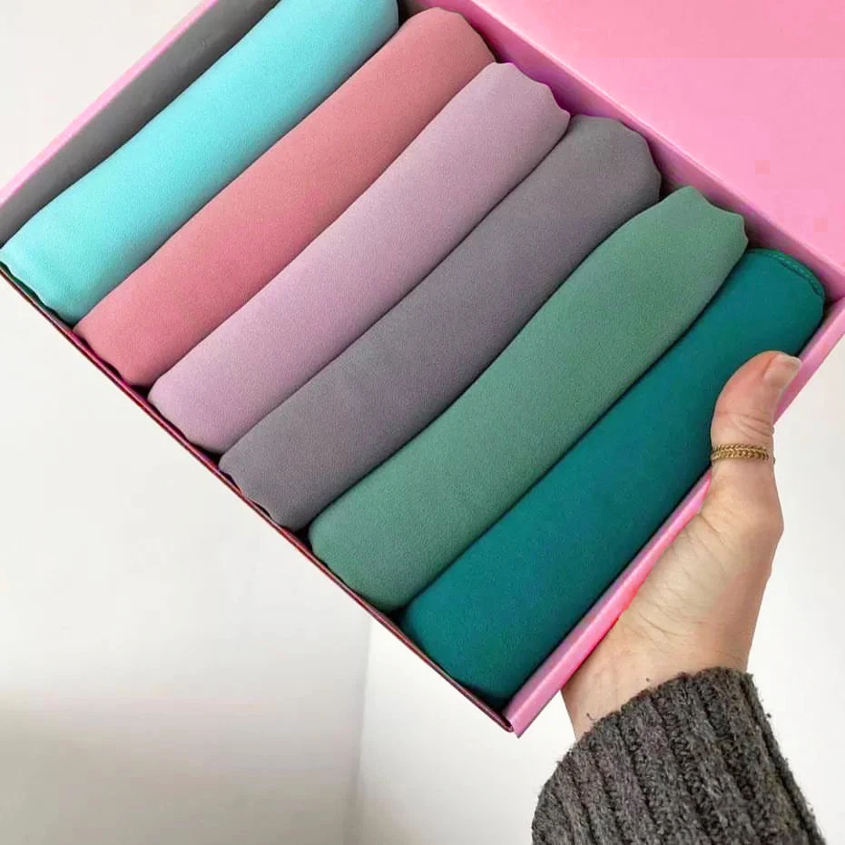 6pcs/Box Chiffon scarf women hijab muslim en mousseline de soie Solid Color Plain Chiffon Hijab box set