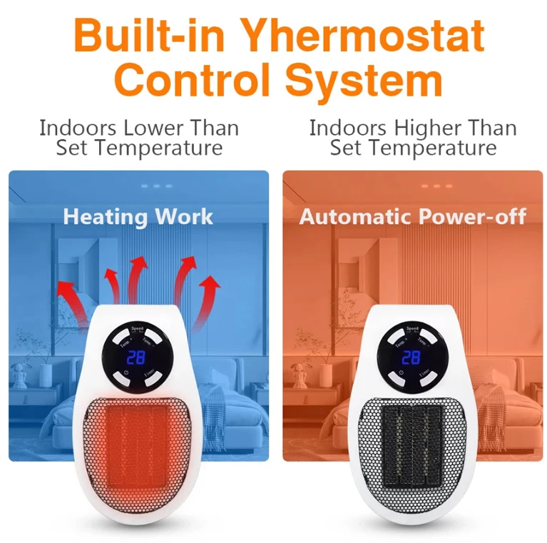 Portable Mini PTC Heaters 500W Ceramic Electric Fan Bathroom Bedroom Heater Fan for Home Office