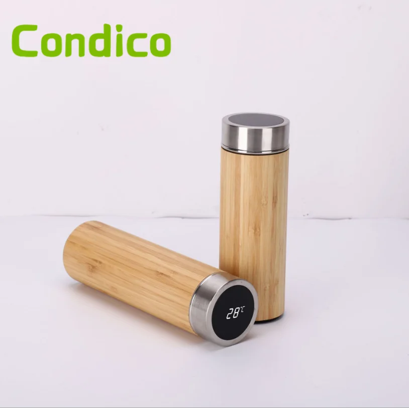 500ml Smart Bamboo Termos Travel Mug Stainless Steel Digital Insulated Cup Water Bottle Thermos Vacuum Flask