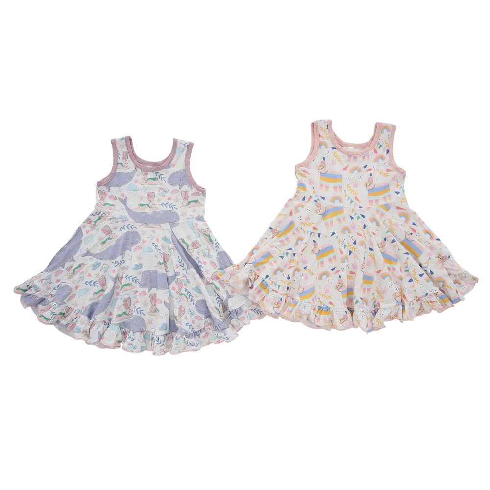 Hot Sales New Design Custom Print Baby Clothes Soft Kids Dress Lovely Bamboo BabyGrils Dress