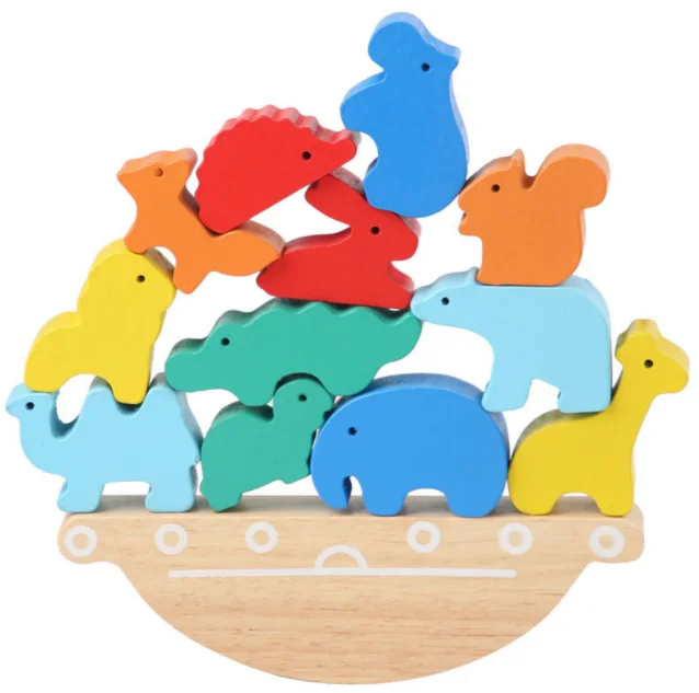 Animals balance stacking blocks toys wooden boat educational toys for kids