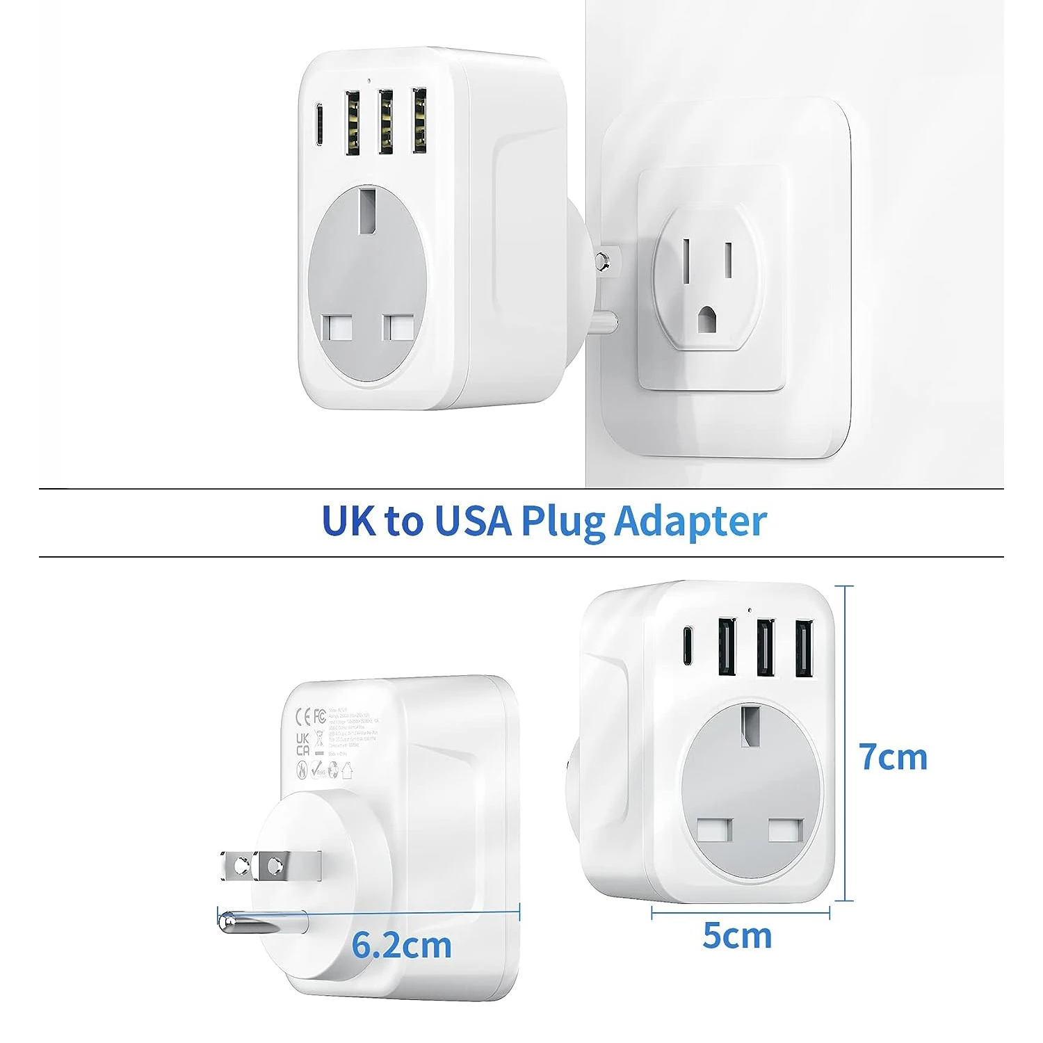Reisende New Smart UK TO EU US GER UK Travel Plug 3USB-1 Type-C-1Socket One-turn Multi-extension Wall Socket