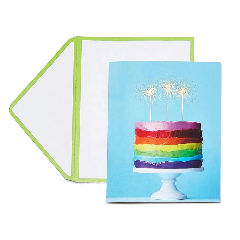 
New Design Custom Printing Vanilla Fragrance Birthday Cake Foil Happy Birthday Greeting Cards 