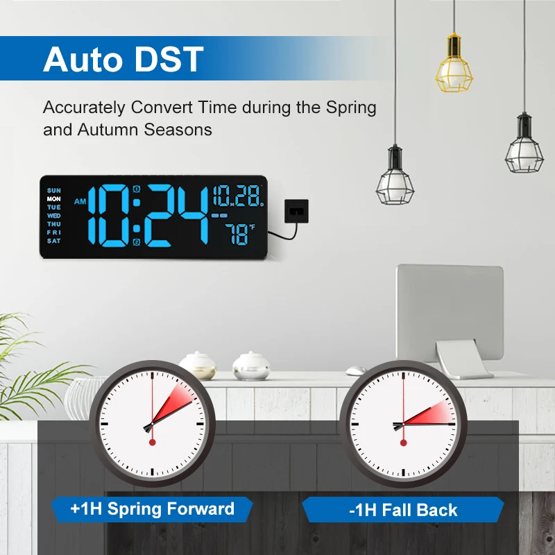 Large Wall Electrical Clock Calendar Day Digital Green Lede Wall Clock Temperature with Remote Control Alarm Clock
