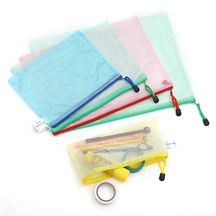 
Hot sale factory direct stationery custom size colorful mesh grid zipper bag 