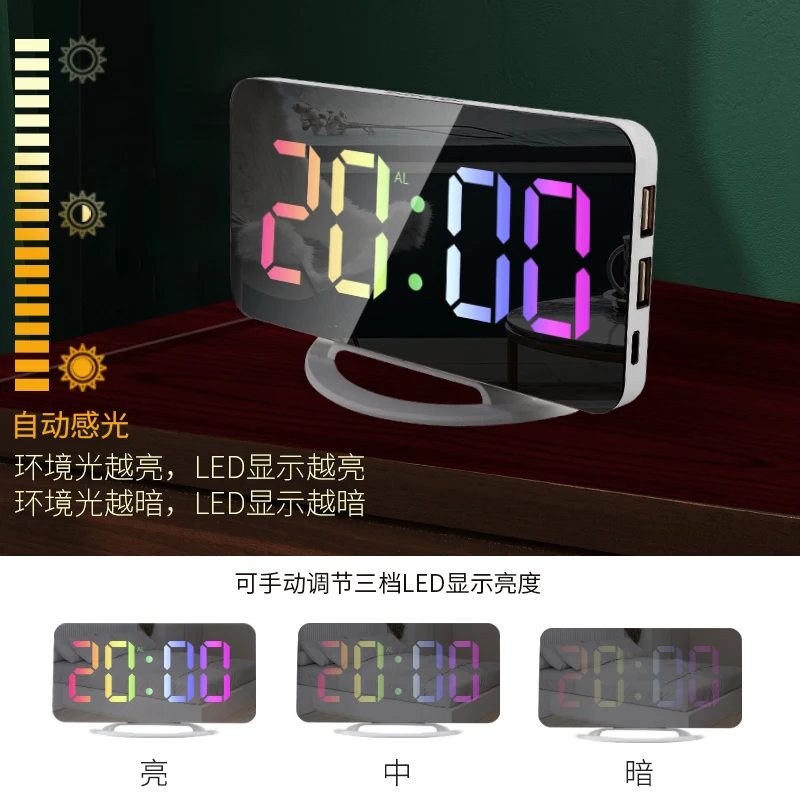 Customizable Type Low Voltage For Multicolor Electronic Digital Colorful Mirror Luxury Mirrored Electron Led Custom Desk Clock