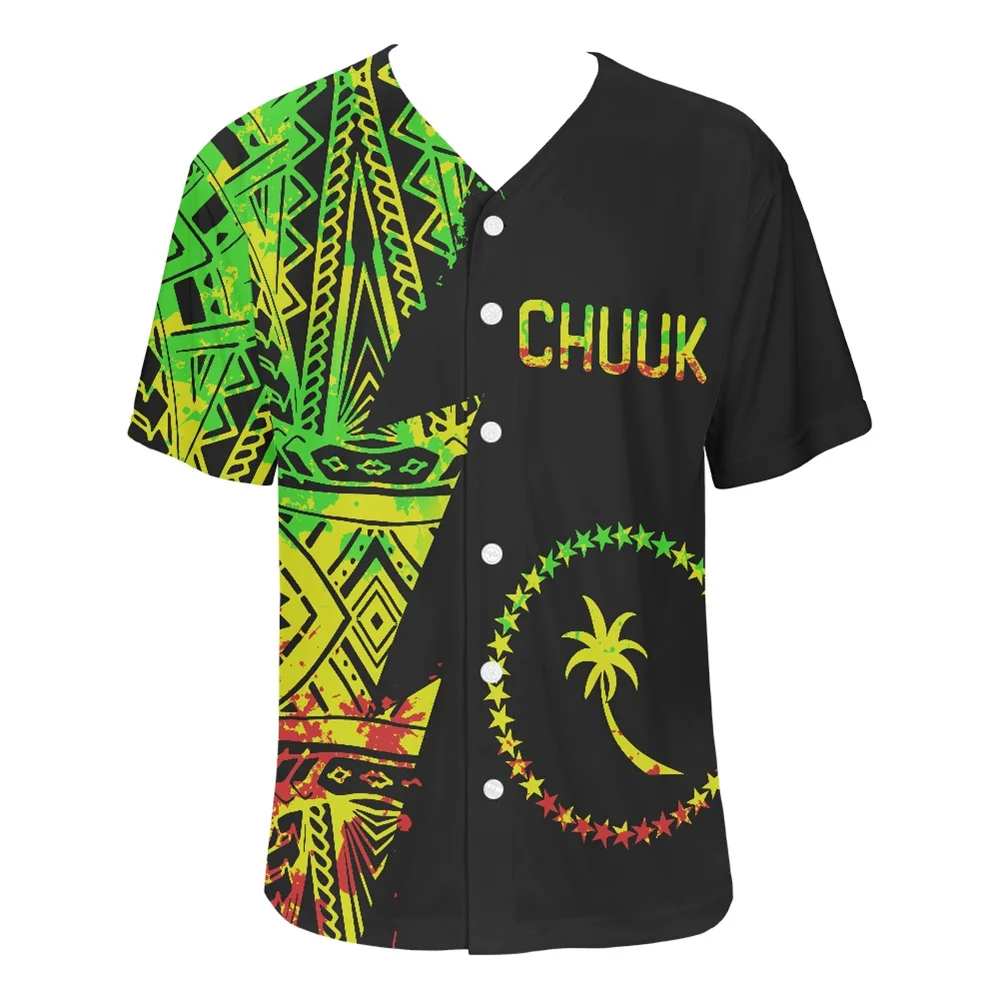 Custom Pacific Island Chuuk Design Pattern Baseball Uniform Print on Demand Button Closure Baseball Jersey School Uniform