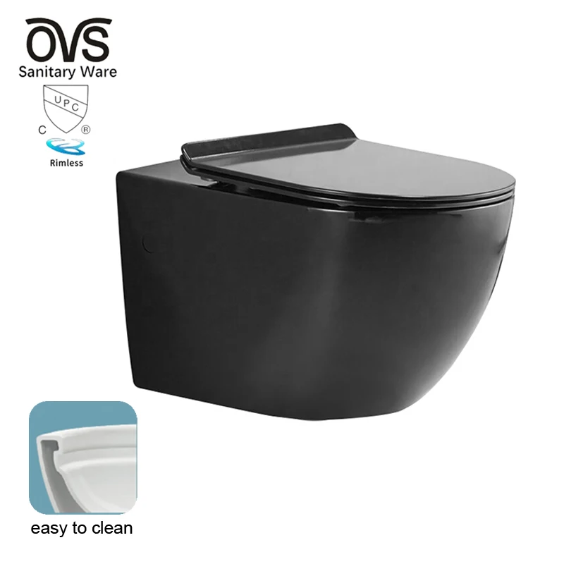 OVS cUPC North America Wholesale Wc Bathroom Washdown Water Closet Black New Design Square Wall Hung Toilet