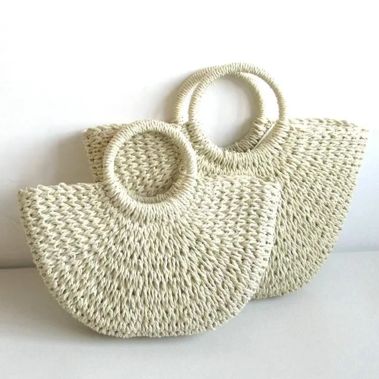 straw bag bohemian women fashion handmade handbag bucket summer beach bag