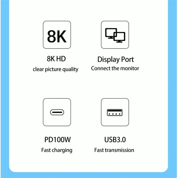 3 in 1 USB Type C Docking Station Type C to Display Port USB 3.0 With PD 100W 8K@60Hz 4K@144Hz Converter for Mackbook DP Hub