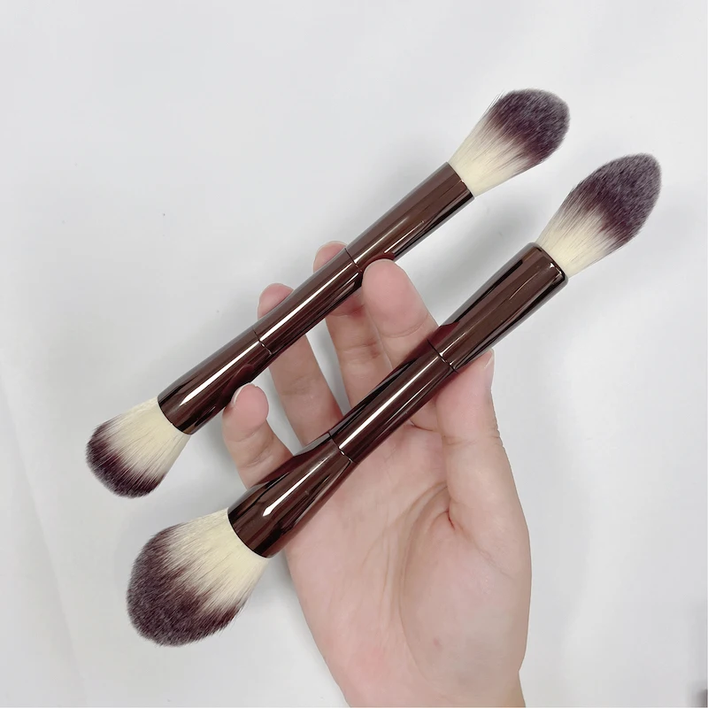 Double Ended Custom Makeup Brush Vegan Liquid Foundation Powder Blush Eye Makeup Private Label Brown Makeup Brush