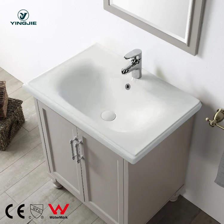square shape handmade bathroom sinks White color ceramic cabinet table top vanity basin