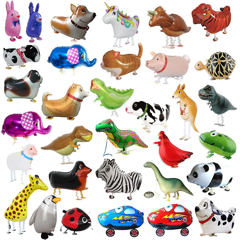 Wholesale 3D Cute Dog Rabbit Giraffe Elephant Dinosaur Helium Walking Animal Foil Balloons For Kids Birthday Party Gifts